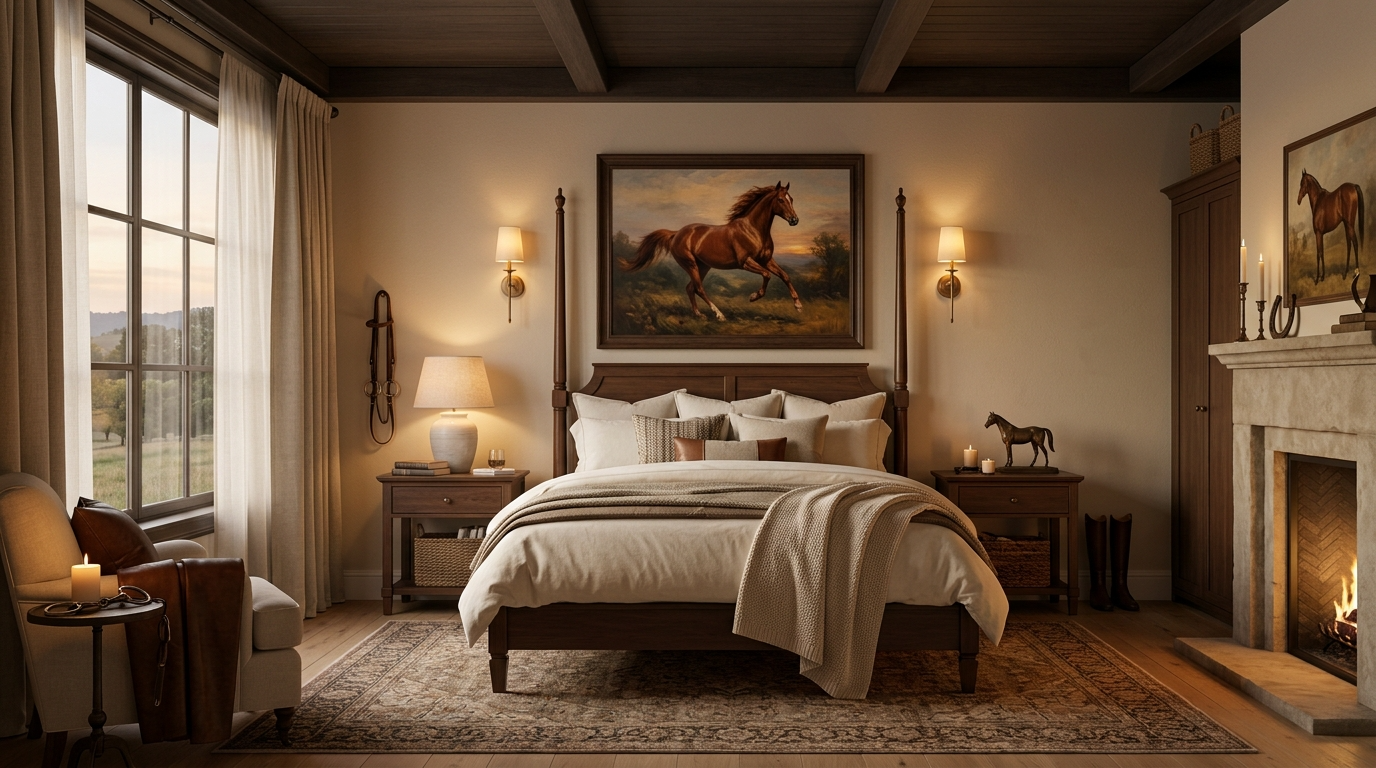 Style shelves with books and curated equestrian accents